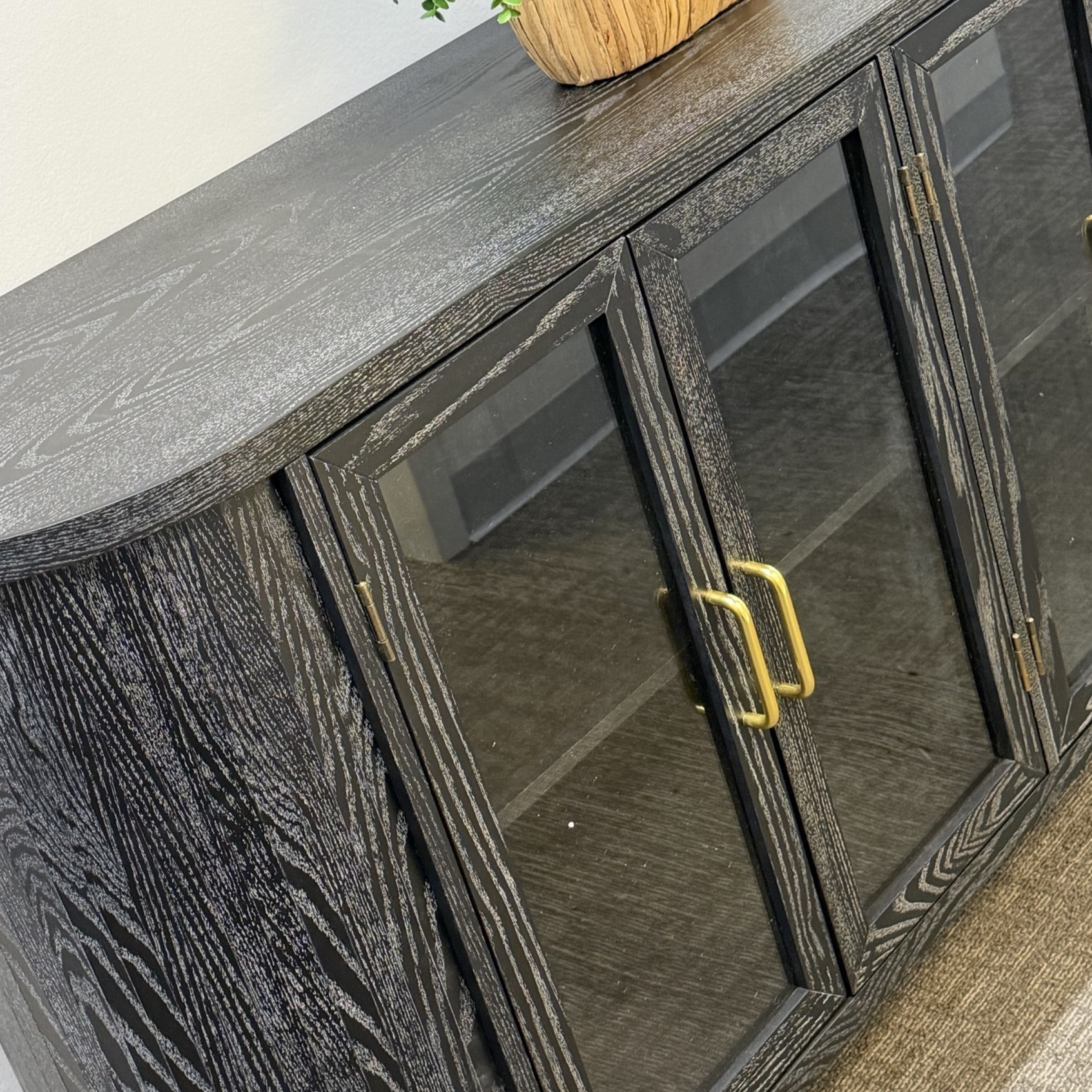 60-Inch Black Farmhouse Sideboard Cabinet with Glass Doors – view 2