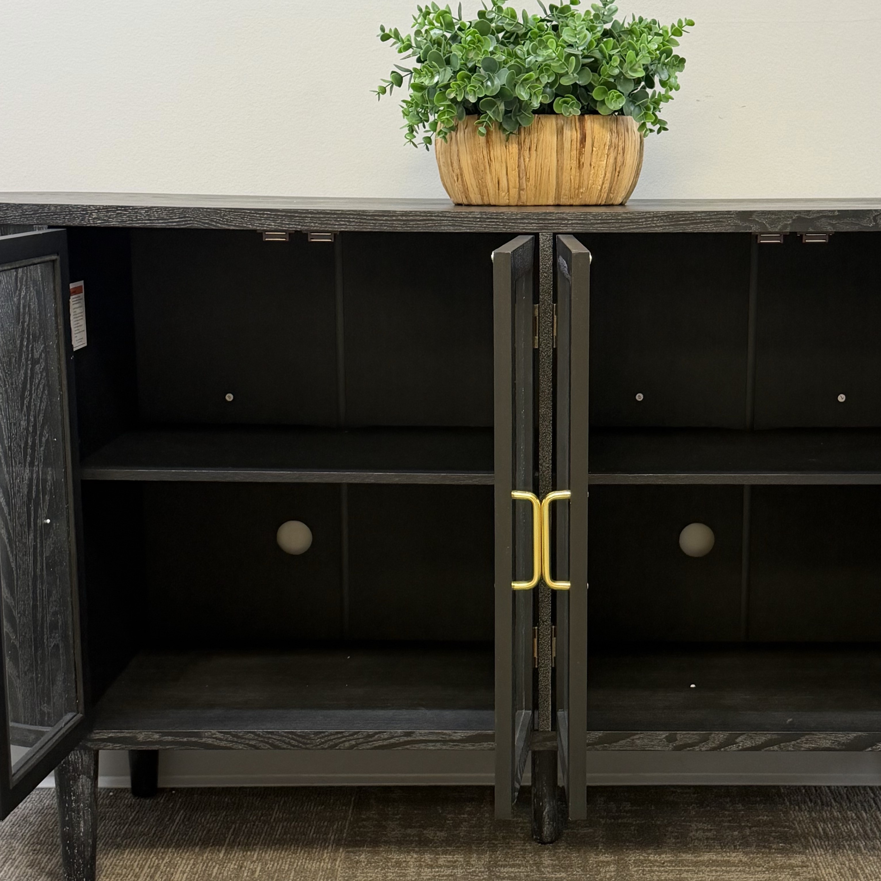 60-Inch Black Farmhouse Sideboard Cabinet with Glass Doors – view 3