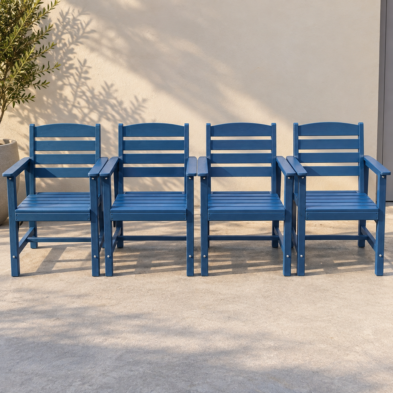 Set of 4 Blue HDPE Outdoor Counter Height Chairs