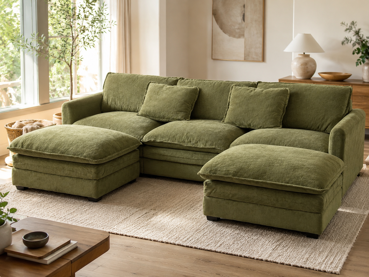Green Double-Chaise Sectional Sofa
