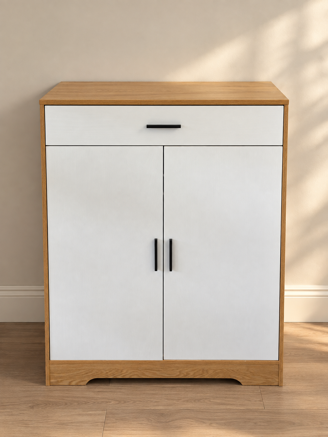 Natural & White 4-Tier Shoe Storage Cabinet