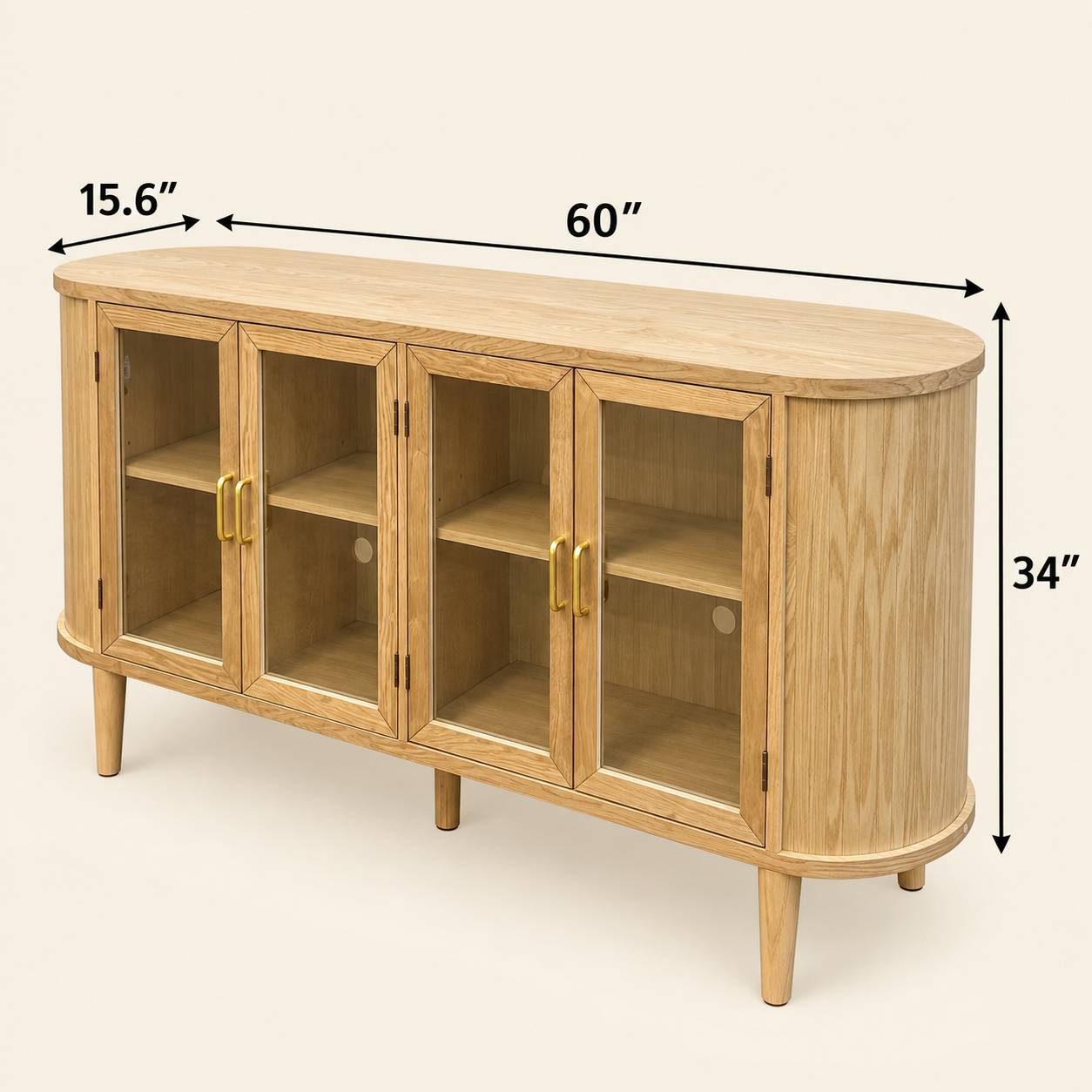 60-Inch Oak Farmhouse Sideboard Cabinet with Glass Doors – view 5