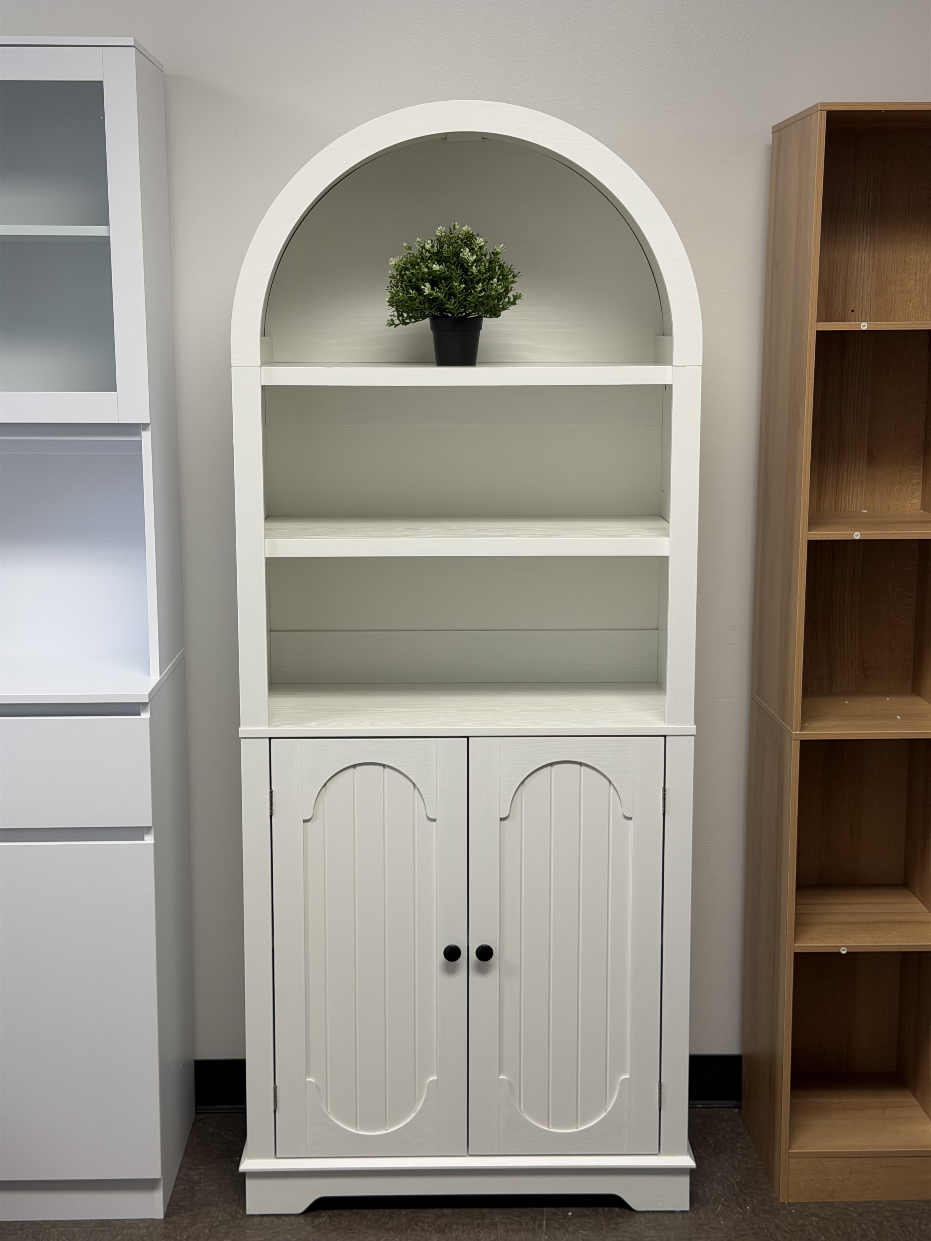 71-Inch White Arched Pantry Cabinet