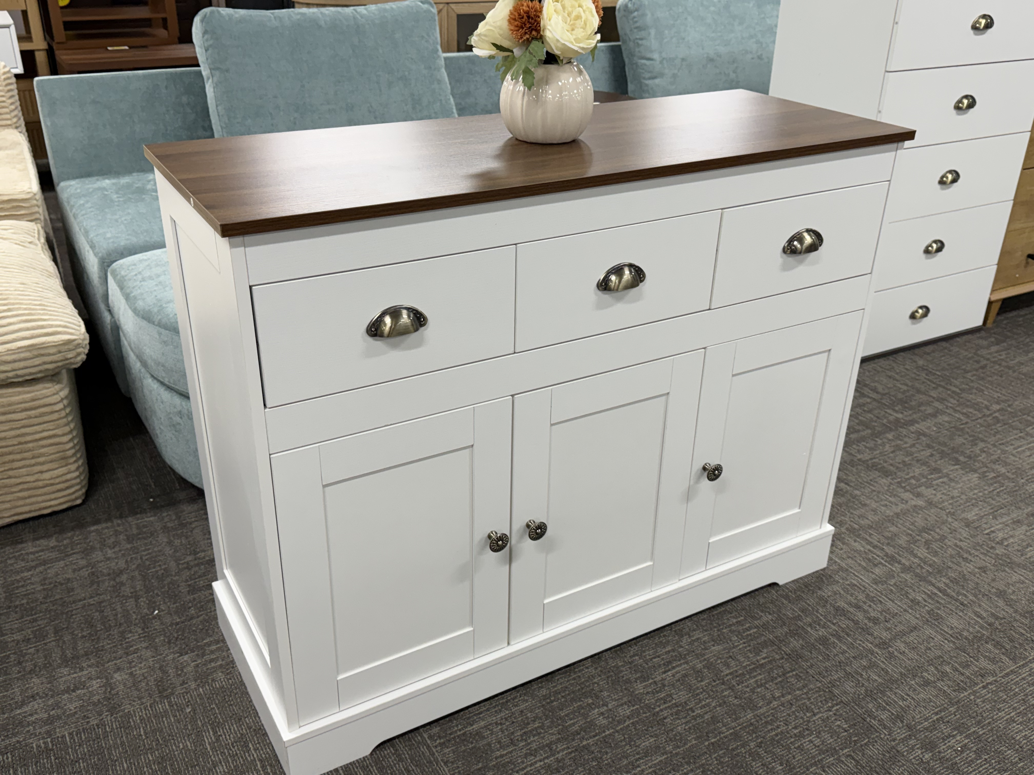 42-Inch White Buffet Cabinet